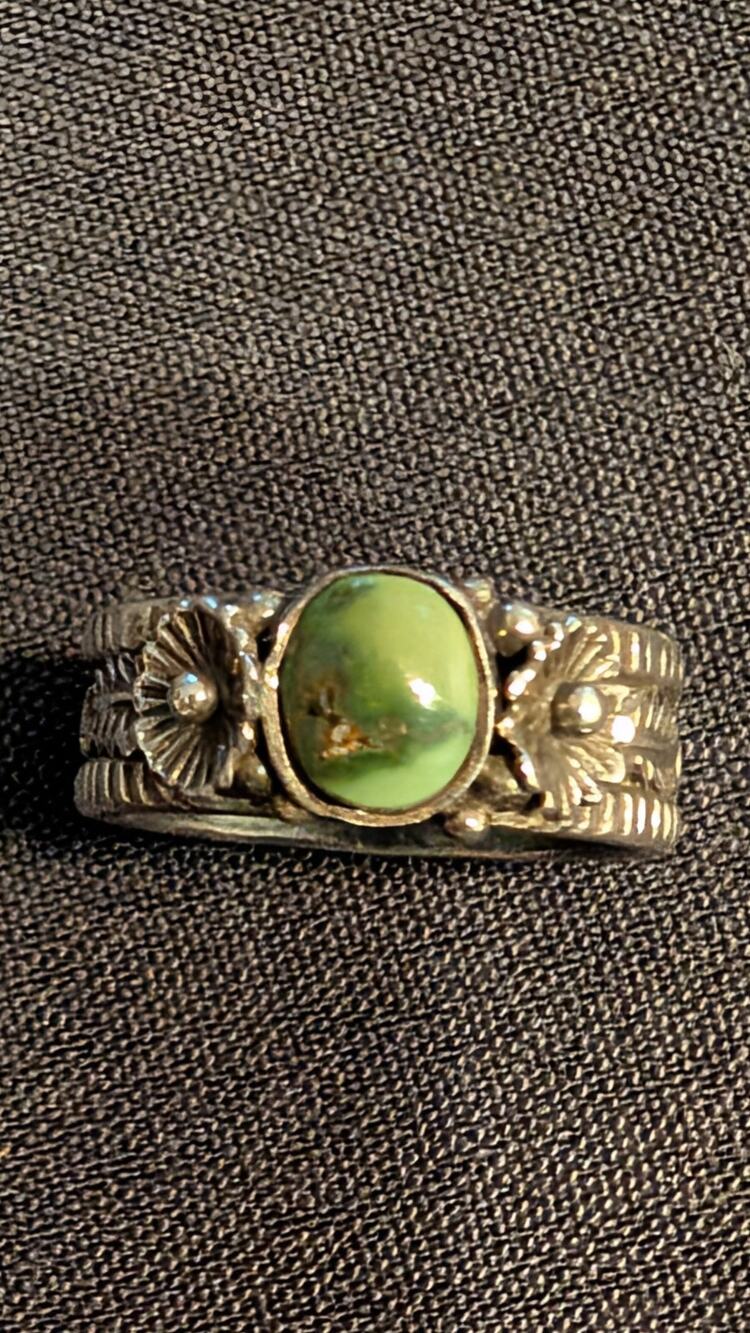 VTG Mens Sterling Silver Natural Green Turquoise Stone Ring Wide Band Sz 8.75